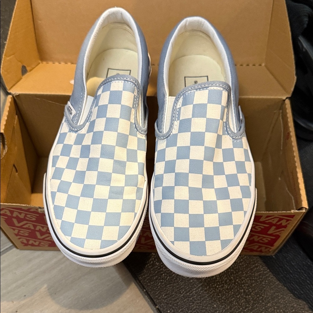 Vans Light Blue Checkered Slip-On Sneakers